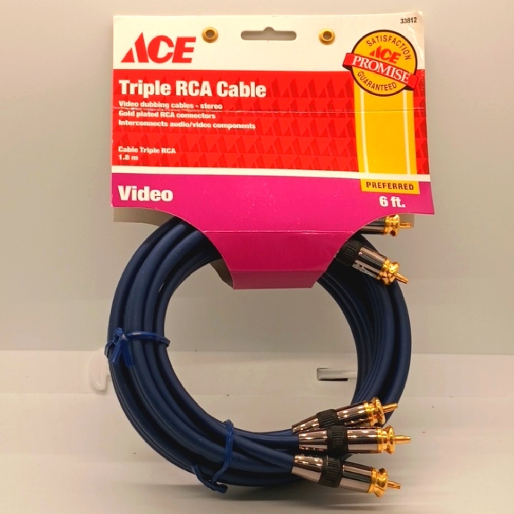 Triple RCA Cable (6' feet) Ace - New, Never Used!